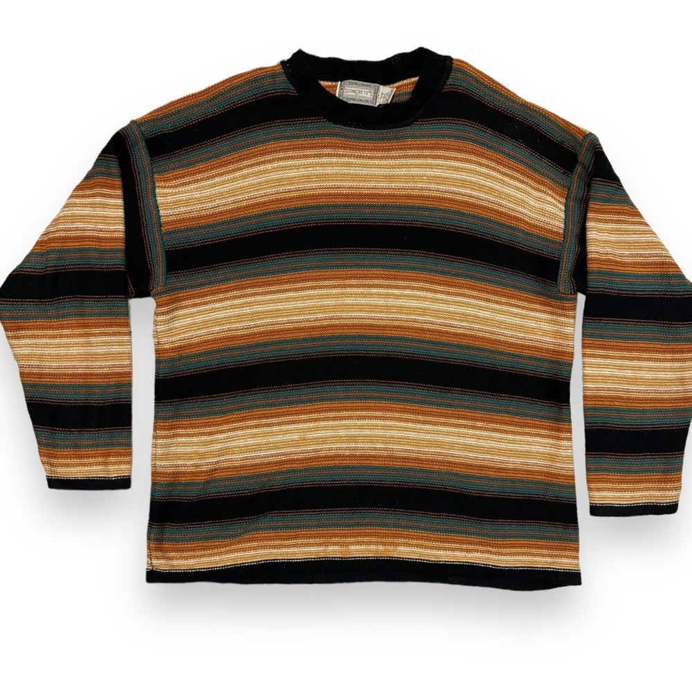 CONCRETE MIX Striped Crewneck Cotton Blend Sweater VINTAGE